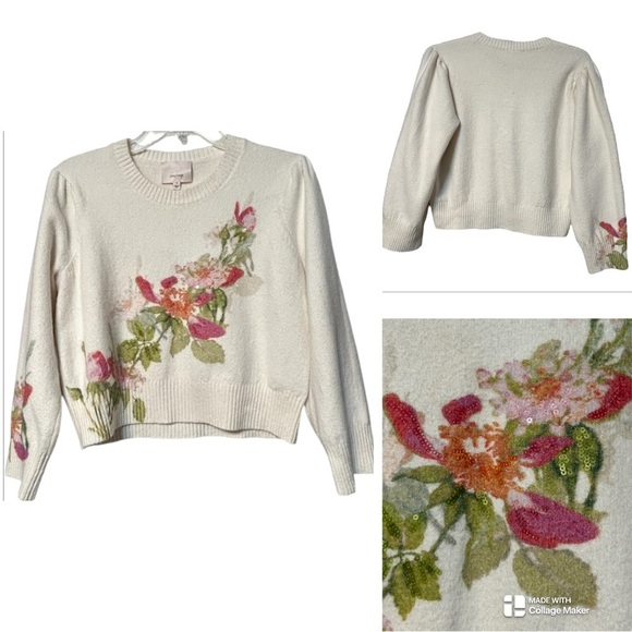 Cinq a Sept wool blend Floral Embroidered Cream Sweater NWOT - Picture 2 of 12